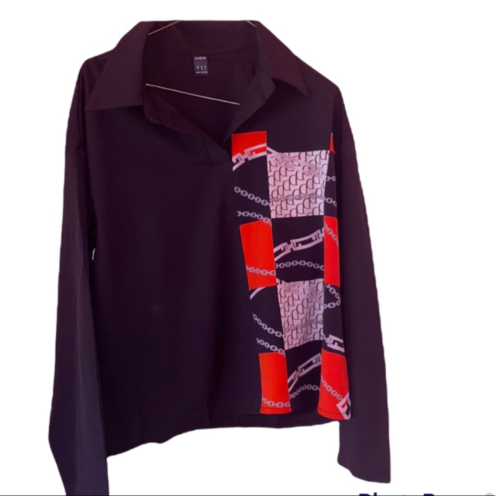 Black red & gold chain shirt & pants set
